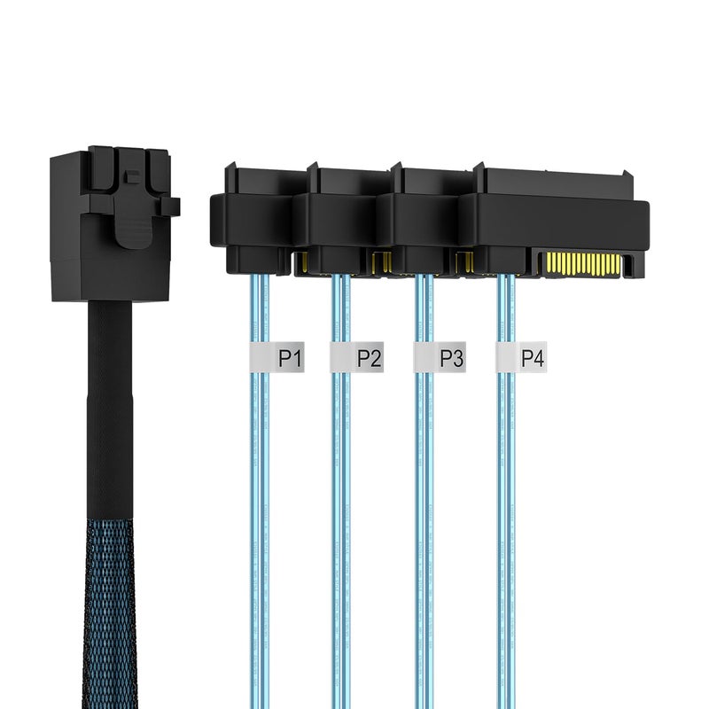 OIKWAN كابل SFF-8643 داخلي Mini SAS HD إلى (4) موصلات SFF-8482 29pin مع منفذ طاقة SAS 15pin 12GB/S بطول 3.3 قدم (1 متر) - Image 5